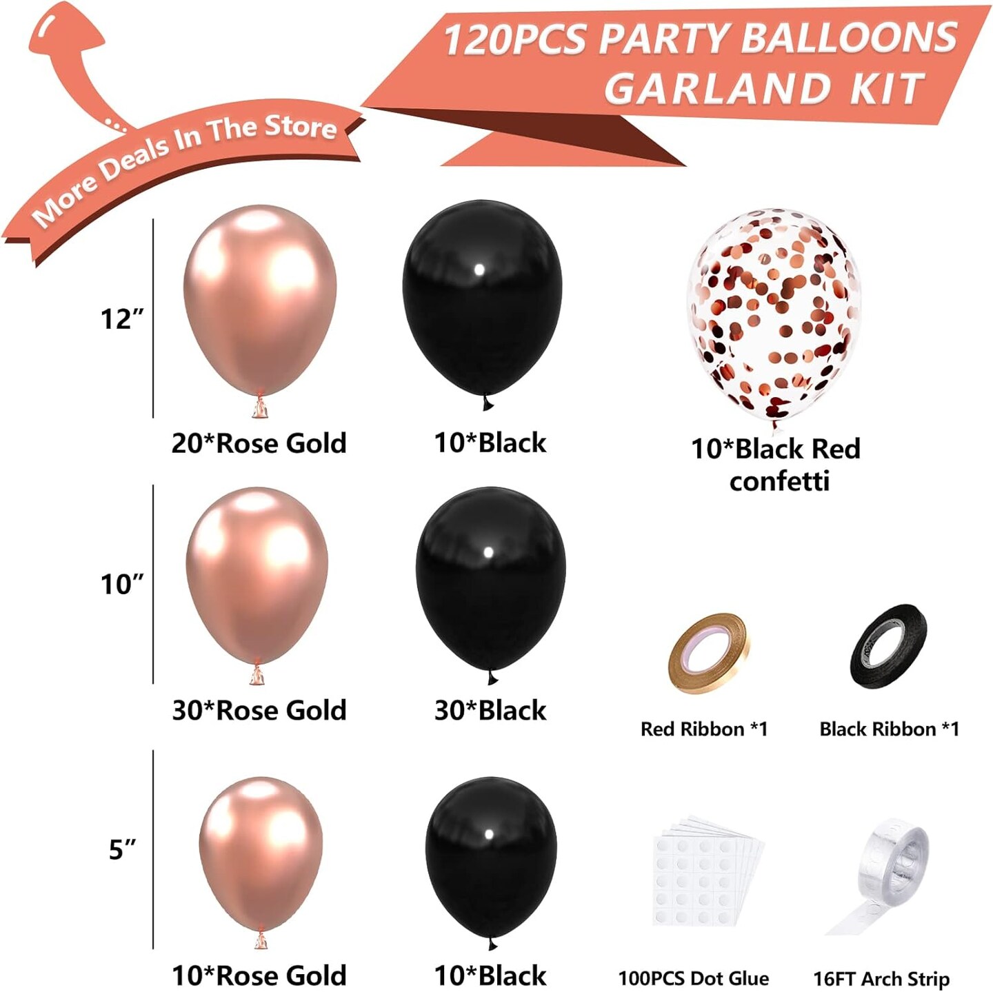 Black and Rose Gold Balloons Garland Arch Kit, 120PCS Black Metallic Rose Gold Confetti Balloons for Engagements Wedding Valentine&#x27;s Day Graduation Birthday Anniversary Party Decorations
