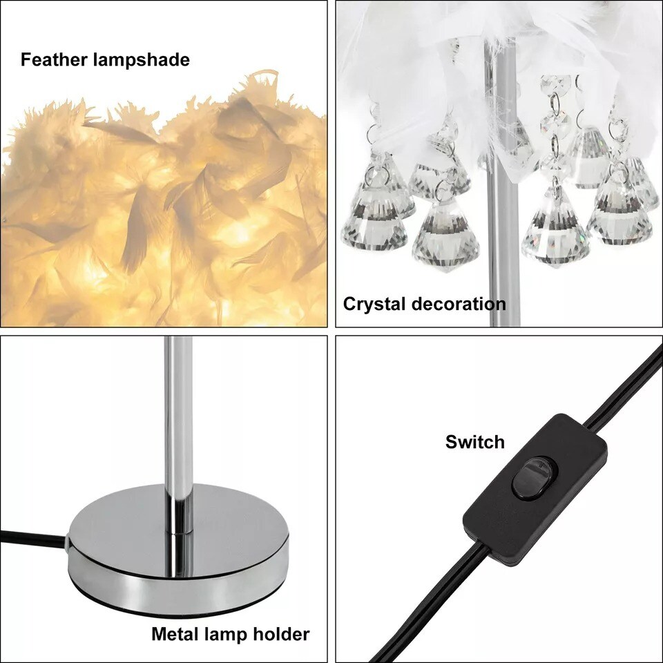Bedside Lamp Modern Feather Desk Night Light Table Lamp For Bedroom Decor 110V
