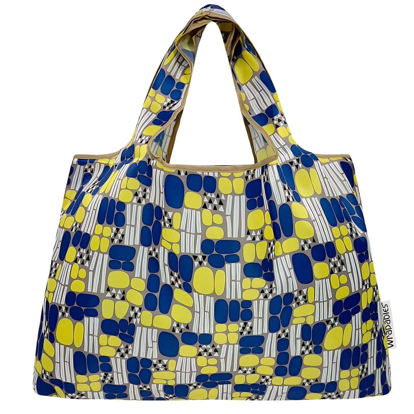 Wrapables Large Foldable Tote Nylon Reusable Grocery Bags, Yellow Abstract