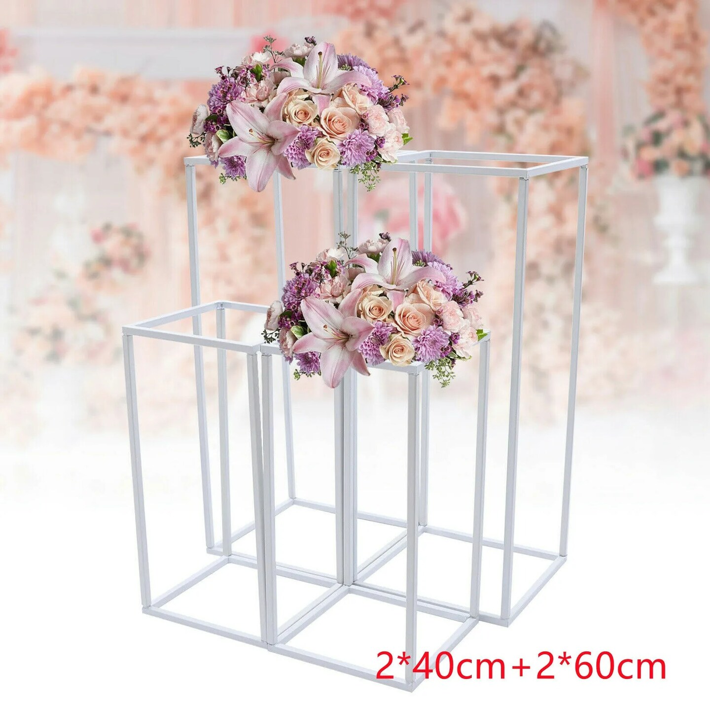 Set of 4 Metal Flower Stand White Rectangle Flower Pedestal Wedding Party Decor