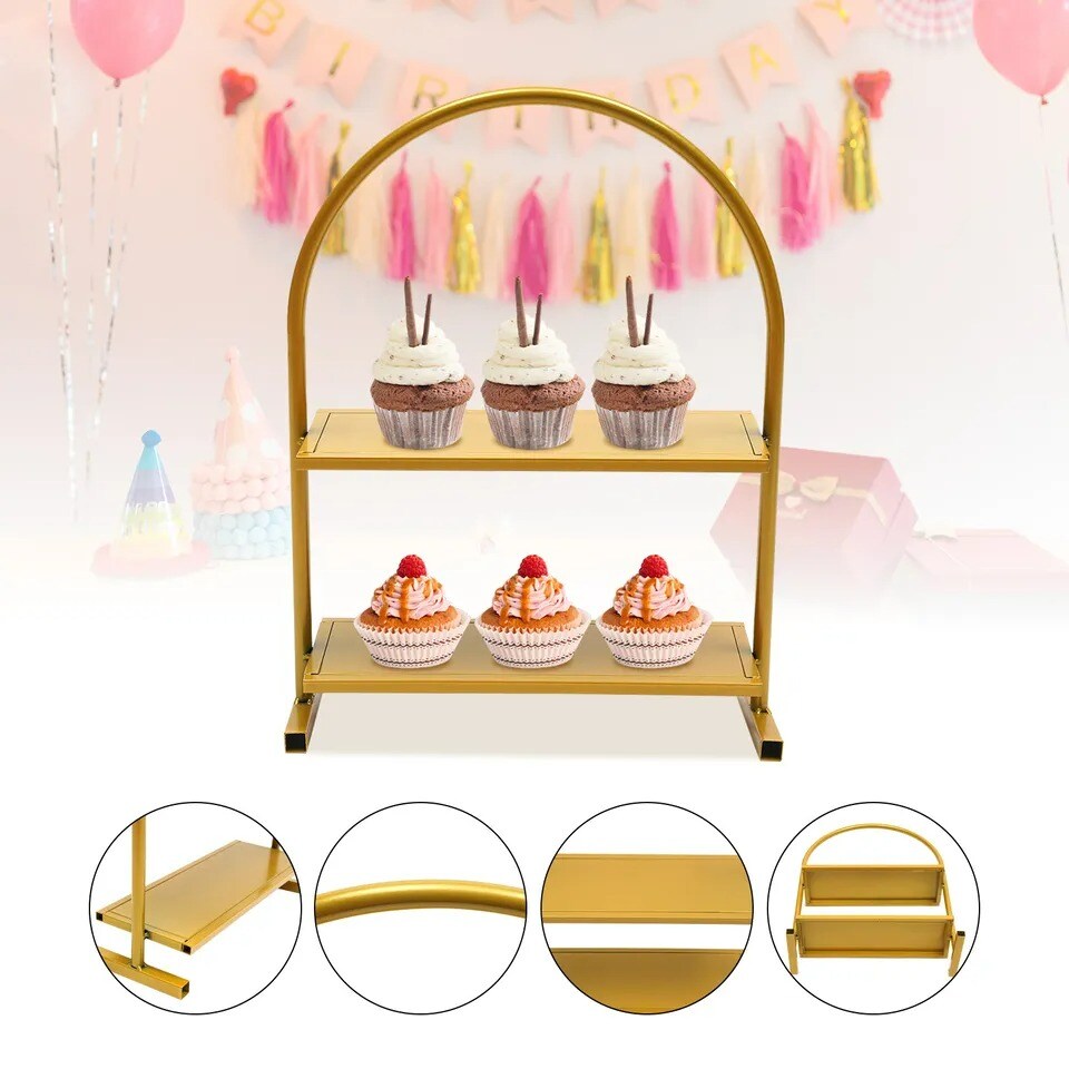 2-Tier Wedding Cupcake Stand Dessert Cake Display Plate Party Pastry Rack Gold