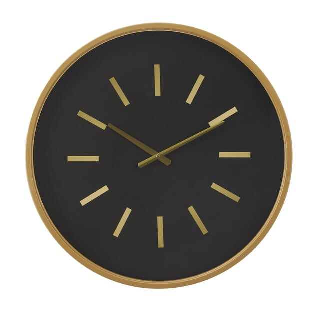 DecMode 24&#x22; Black Metal Wall Clock with Gold Accents