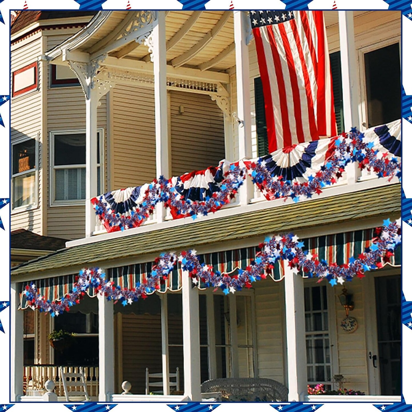 2-Pieces 80 Ft Patriotic Star Tinsel Garland