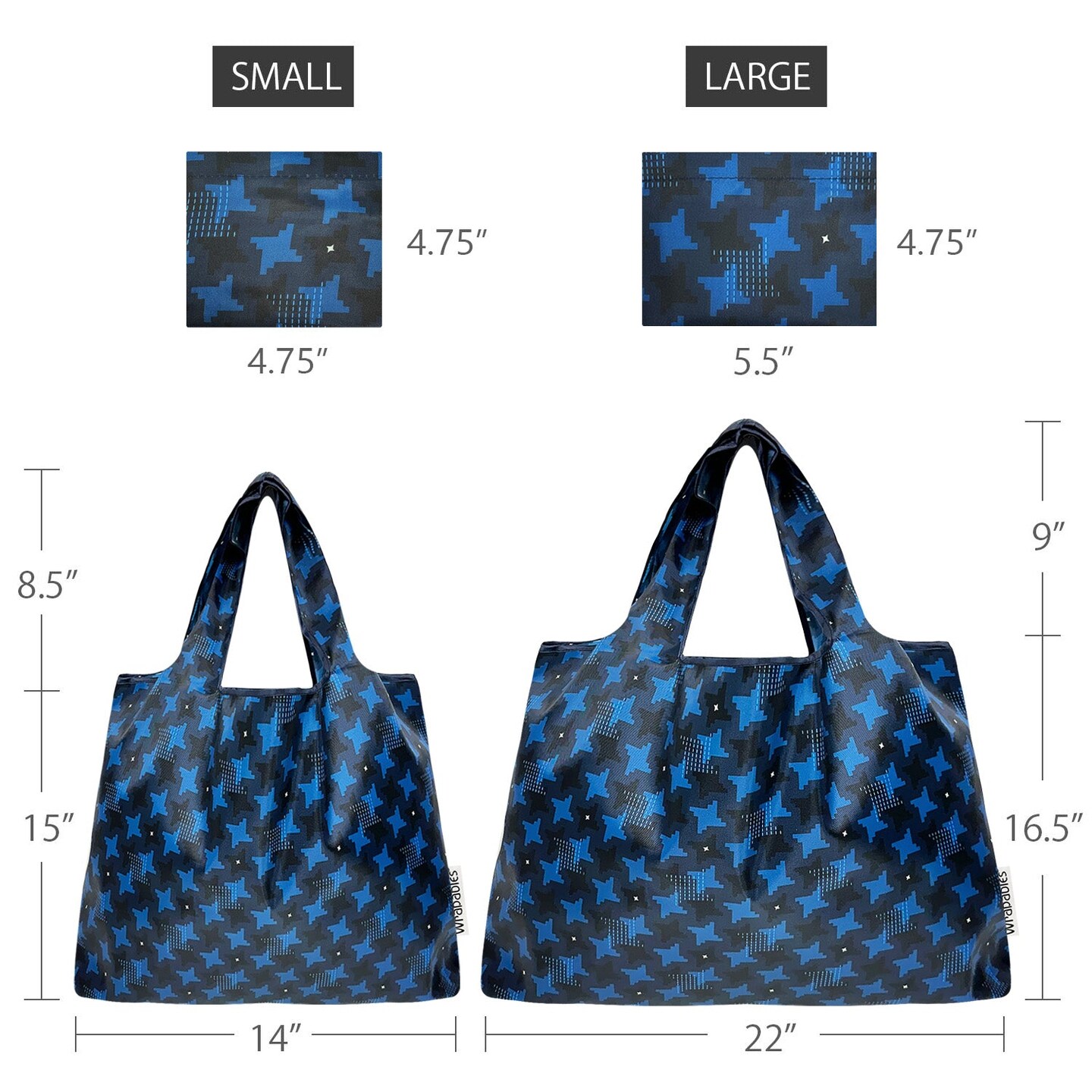 Wrapables Large & Small Foldable Tote Nylon Reusable Grocery Bags, Set of 2, Ninja Stars