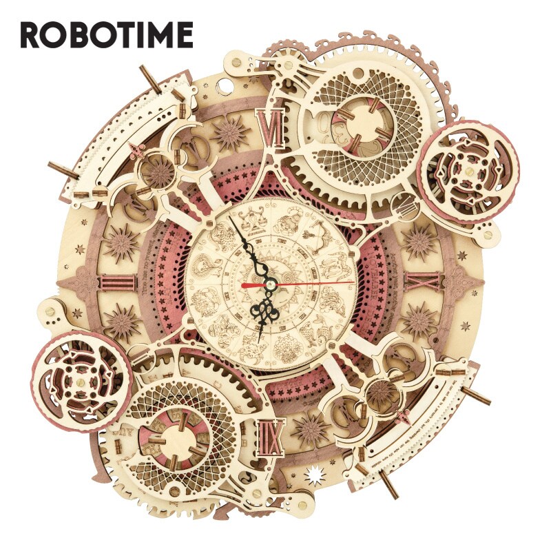 Robotime ROKR Zodiac Wall Clock 3D Wooden Puzzle Model Toys for Kids LC601