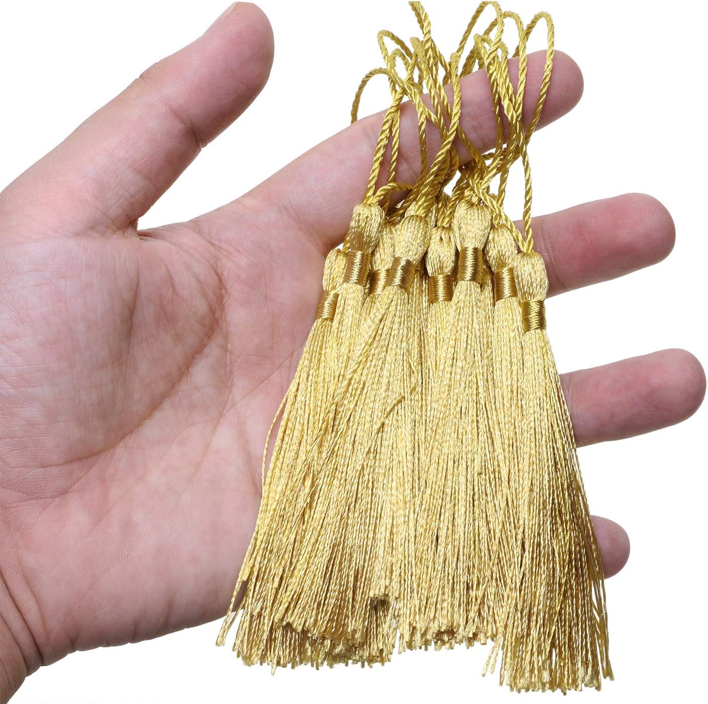 Mini Silky Handmade Soft Flossy Bookmark Tassels with Cord Loop for Keychain Earring Jewelry Making, Souvenir, Graduation, Clothing Sewing, Gift Tag DIY Craft Projects, 20PCS (Light Gold)