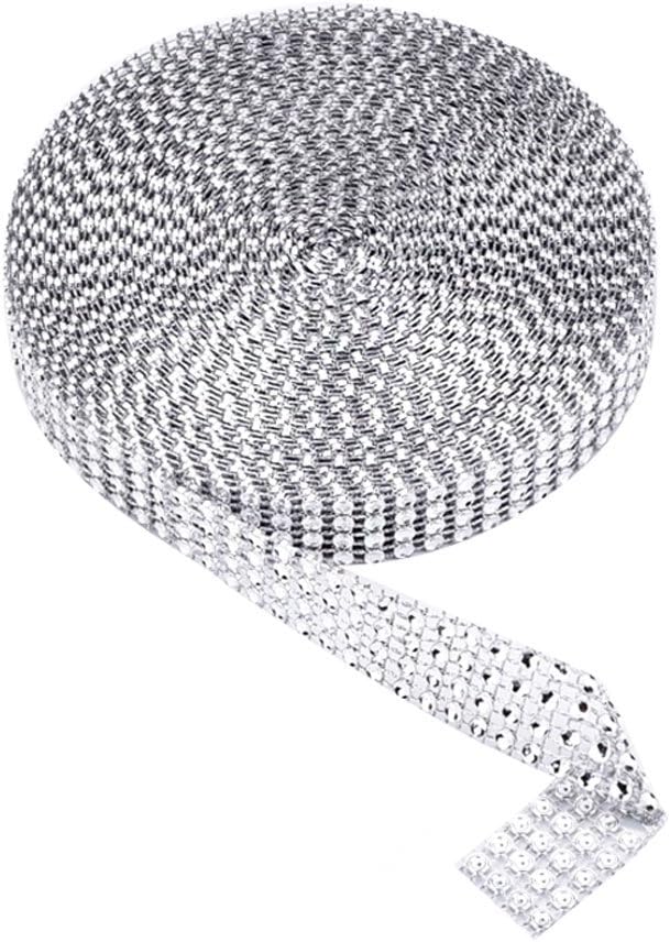4 Row 10 Yard Acrylic Rhinestone Diamond Ribbon for Wedding Cakes, Birthday Decorations, Baby Shower Events and Arts and Crafts Projects (Silver)