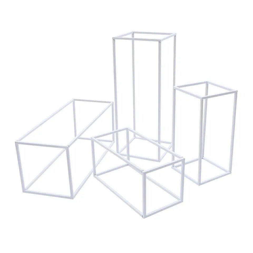 Set of 4 Metal Flower Stand White Rectangle Flower Pedestal Wedding Party Decor