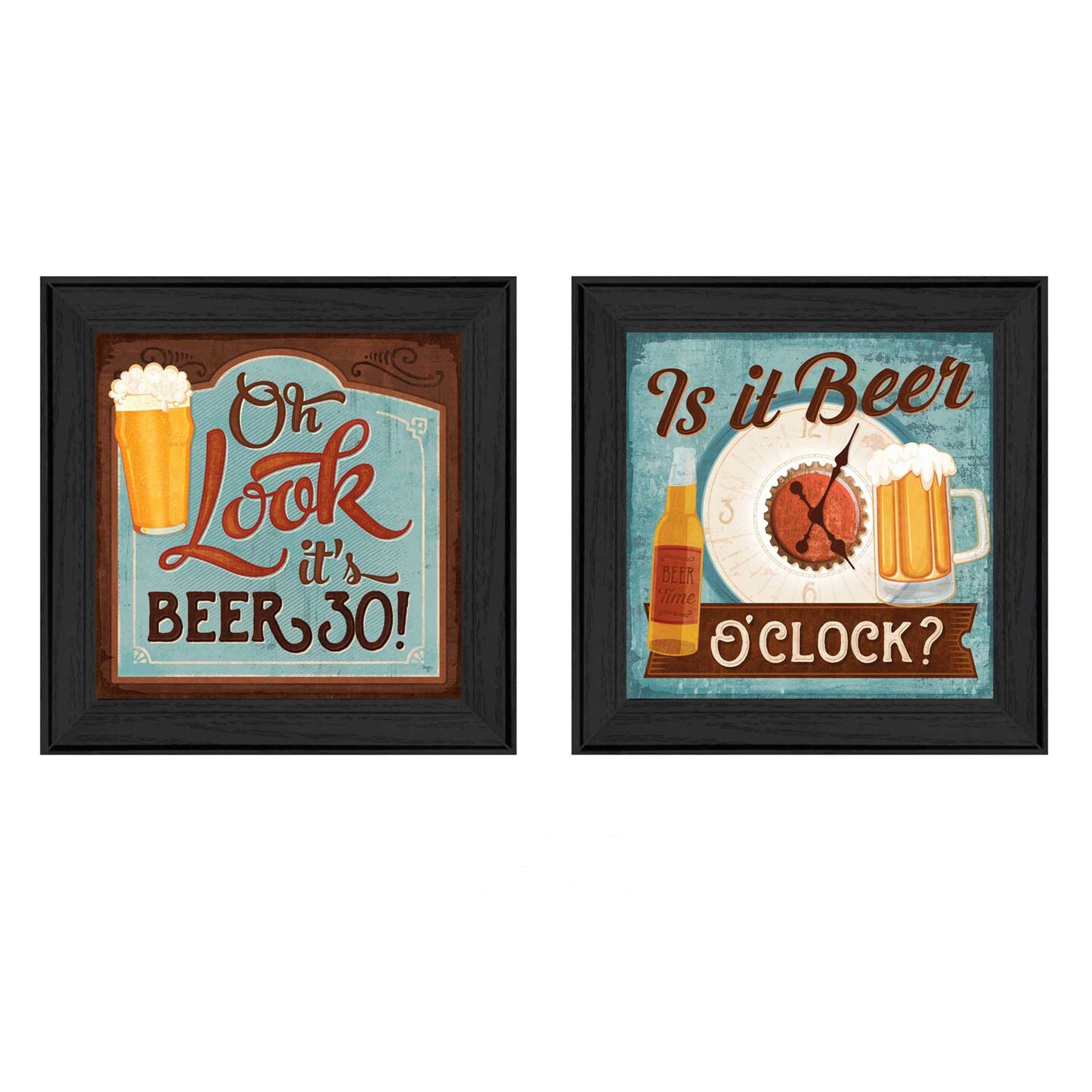 &#x22;Beer O&#x27;clock Collection&#x22; 2-Piece Vignette By Mollie B., Printed Wall Art, Ready To Hang Framed Poster, Black Frame