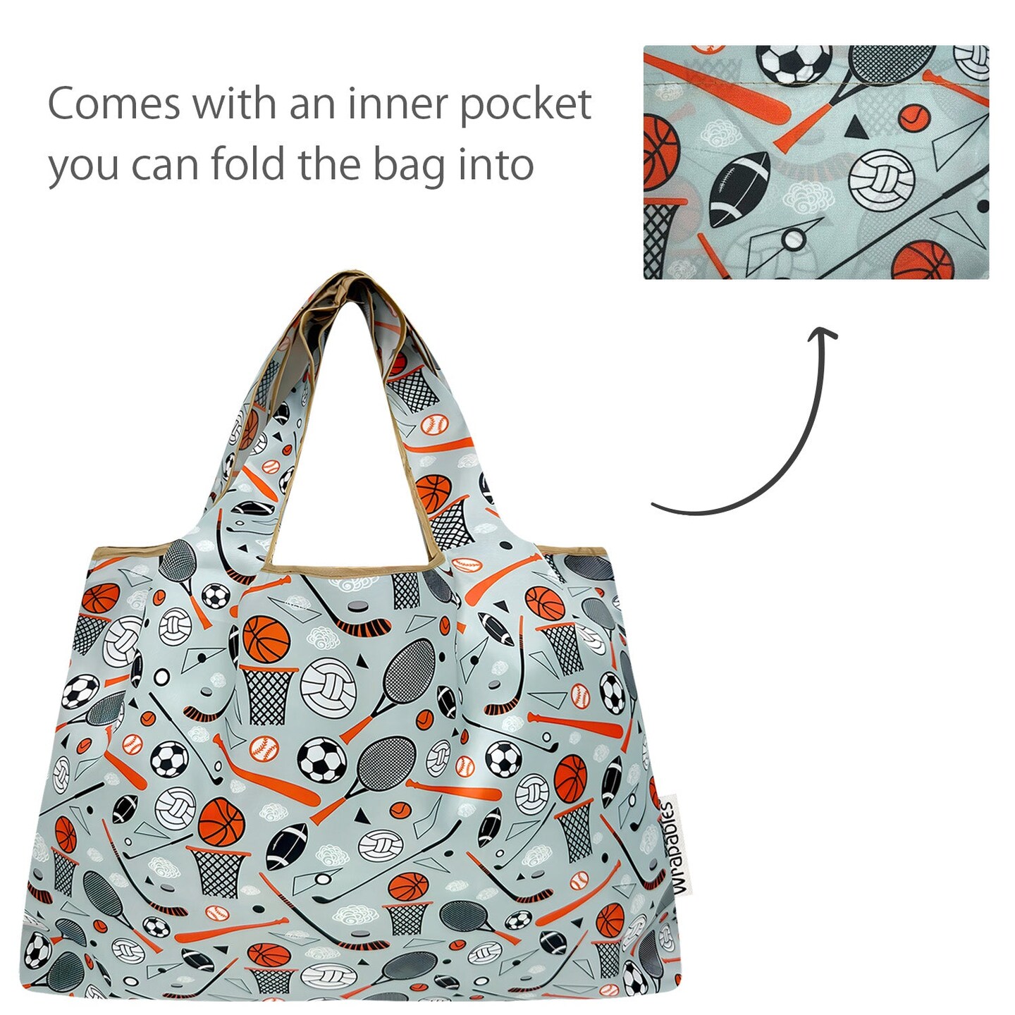 Wrapables Large Foldable Tote Nylon Reusable Grocery Bags, Sporty
