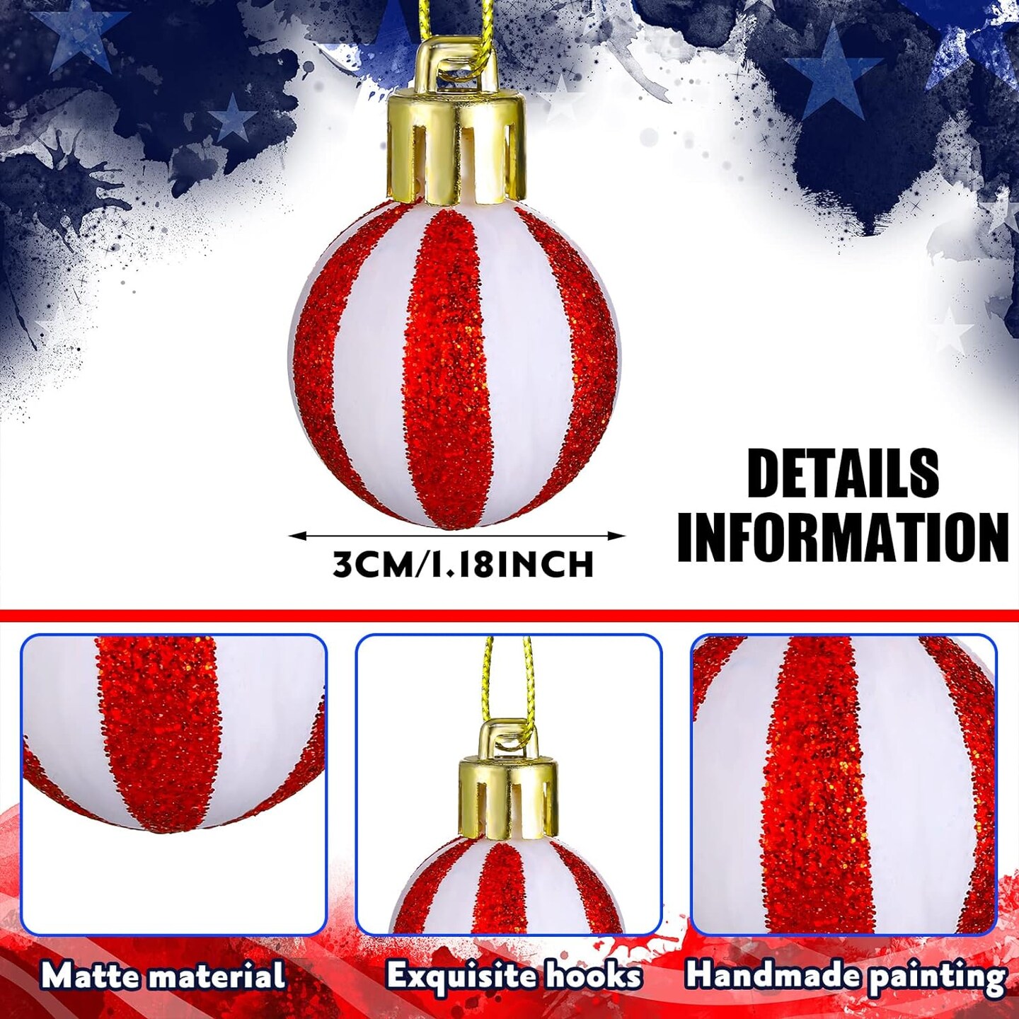 54 pieces 4th of July Ball Ornaments for Tree Red, White, and Blue Decorations Patriotic Ball Ornaments