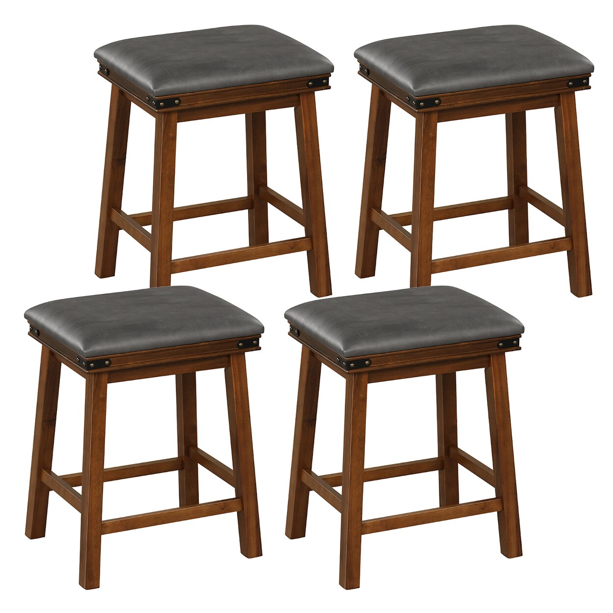 Set Of 4 Pu Leather Bar Stools 24 Counter Height Dining Stools W/ Upholstered Seat