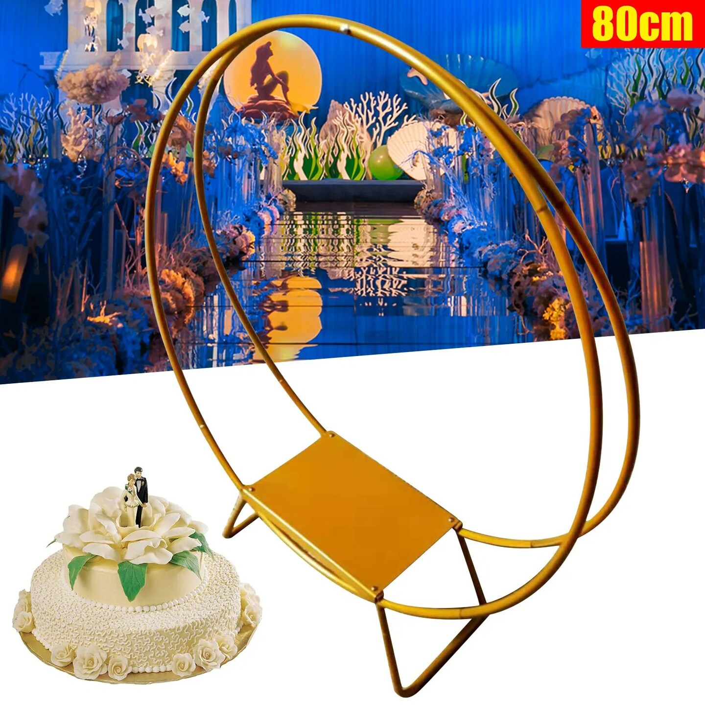 Wedding Cake Stand Golden Double Hoop Flower Rack Floral Hoop Arch Decor 80cm