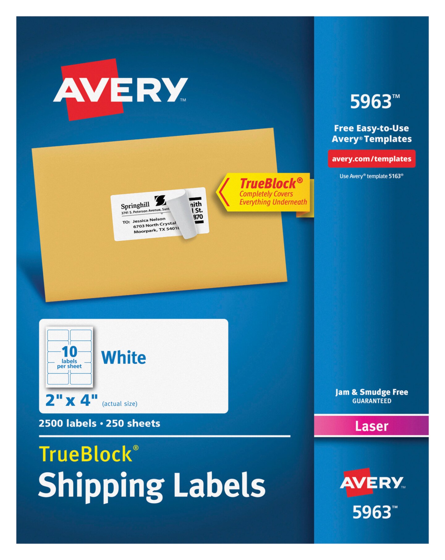 Avery TrueBlock Shipping Labels, Laser, 2 x 4 Inches, White, Pack of 2500