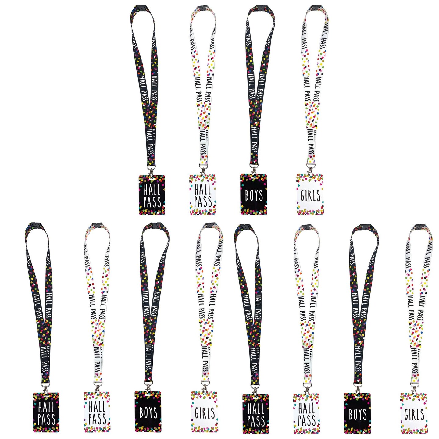 Confetti Hall Pass with Lanyard, 4 Per Pack, 3 Packs