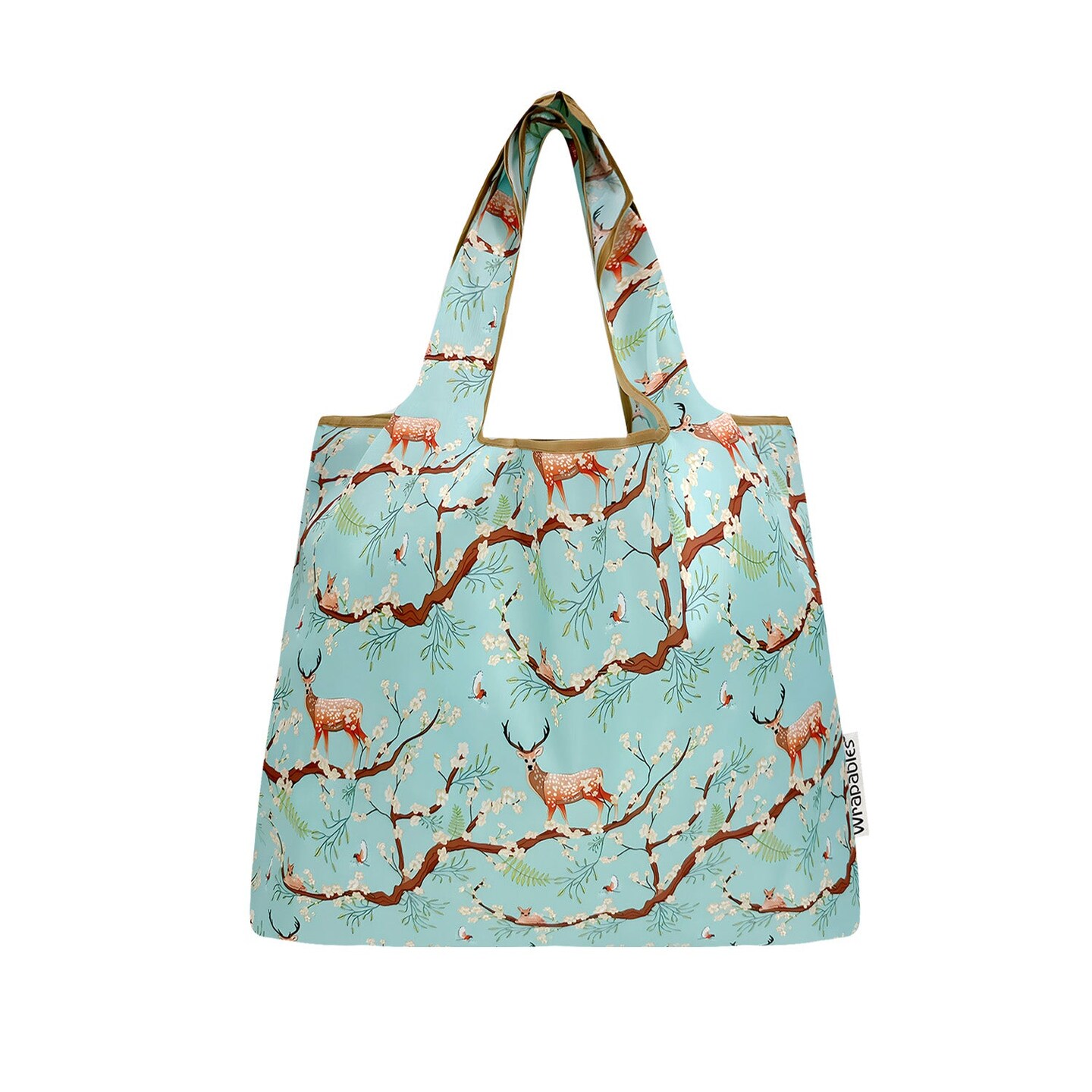 Wrapables Medium Foldable Tote Nylon Reusable Grocery Bag (Set of 2), Floral Deer