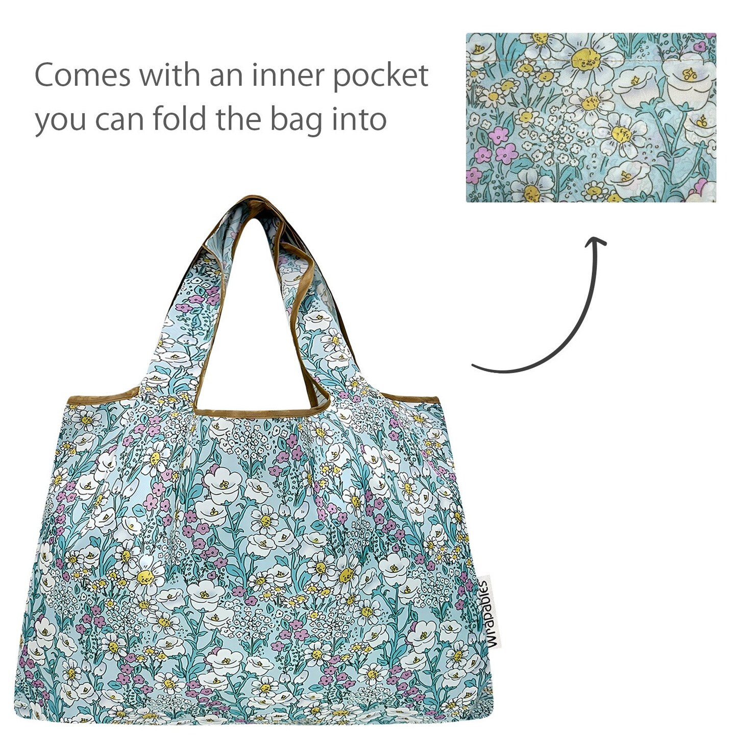 Wrapables Large Foldable Tote Nylon Reusable Grocery Bags, Spring Flora
