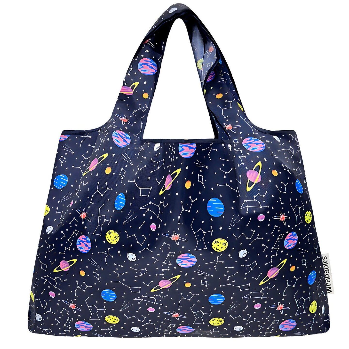 Wrapables Large Foldable Tote Nylon Reusable Grocery Bags, Outer Space