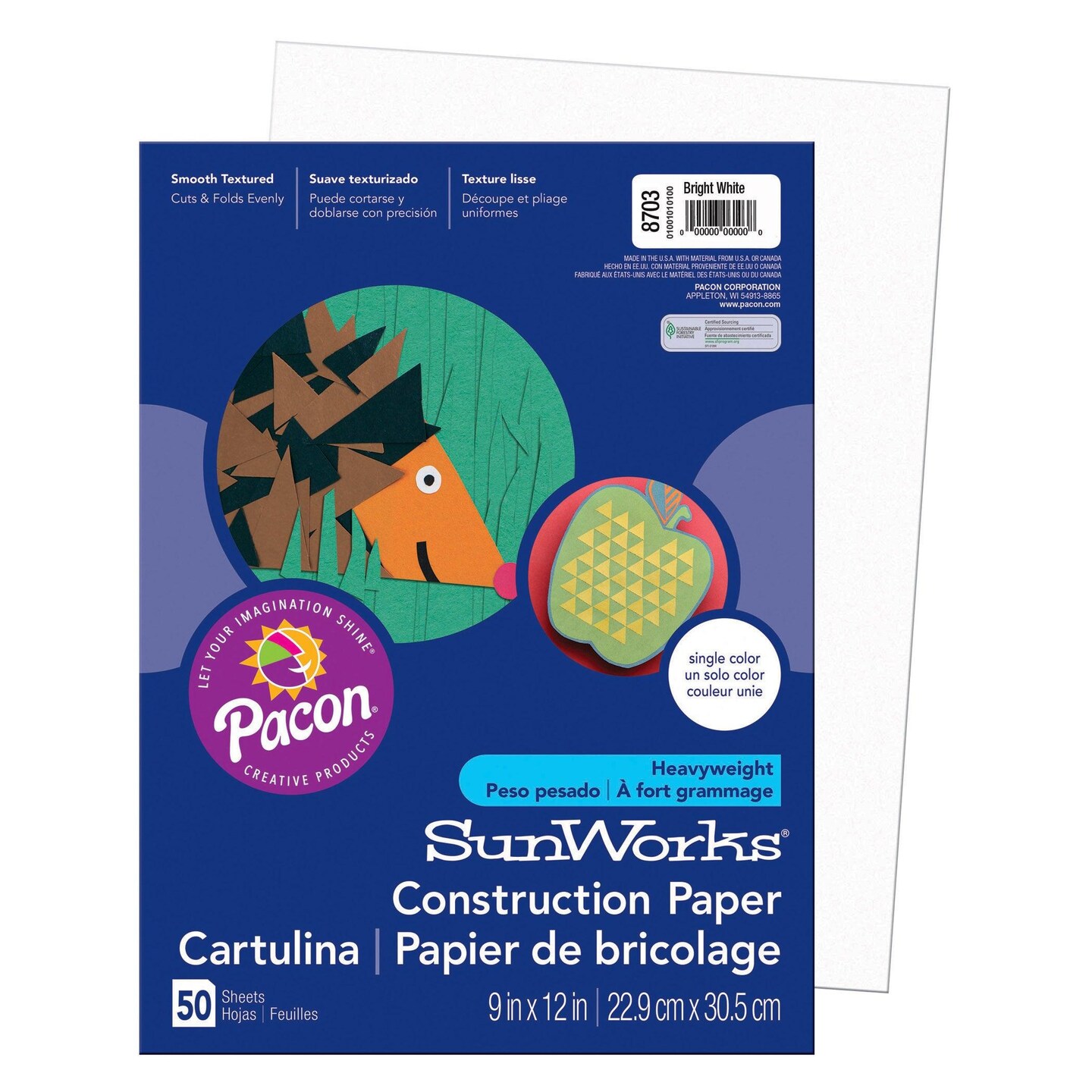 Construction Paper, Bright White, 9&#x22; x 12&#x22;, 50 Sheets Per Pack, 10 Packs