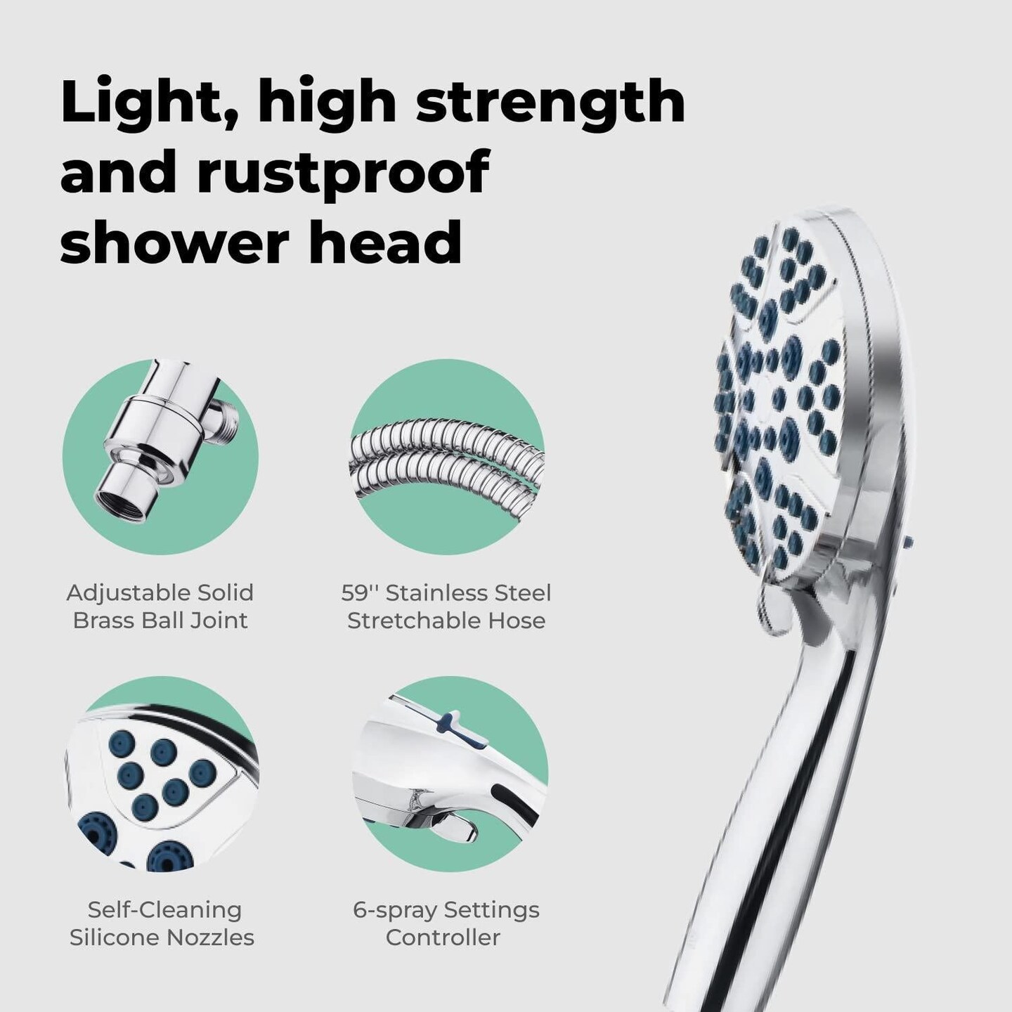 High Pressure Shower Head with Handheld   8 Spray Settings High Flow Removable Shower Head with Hose   Handheld Showerhead   59  Stainless Steel Shower Head Hose   Chrome