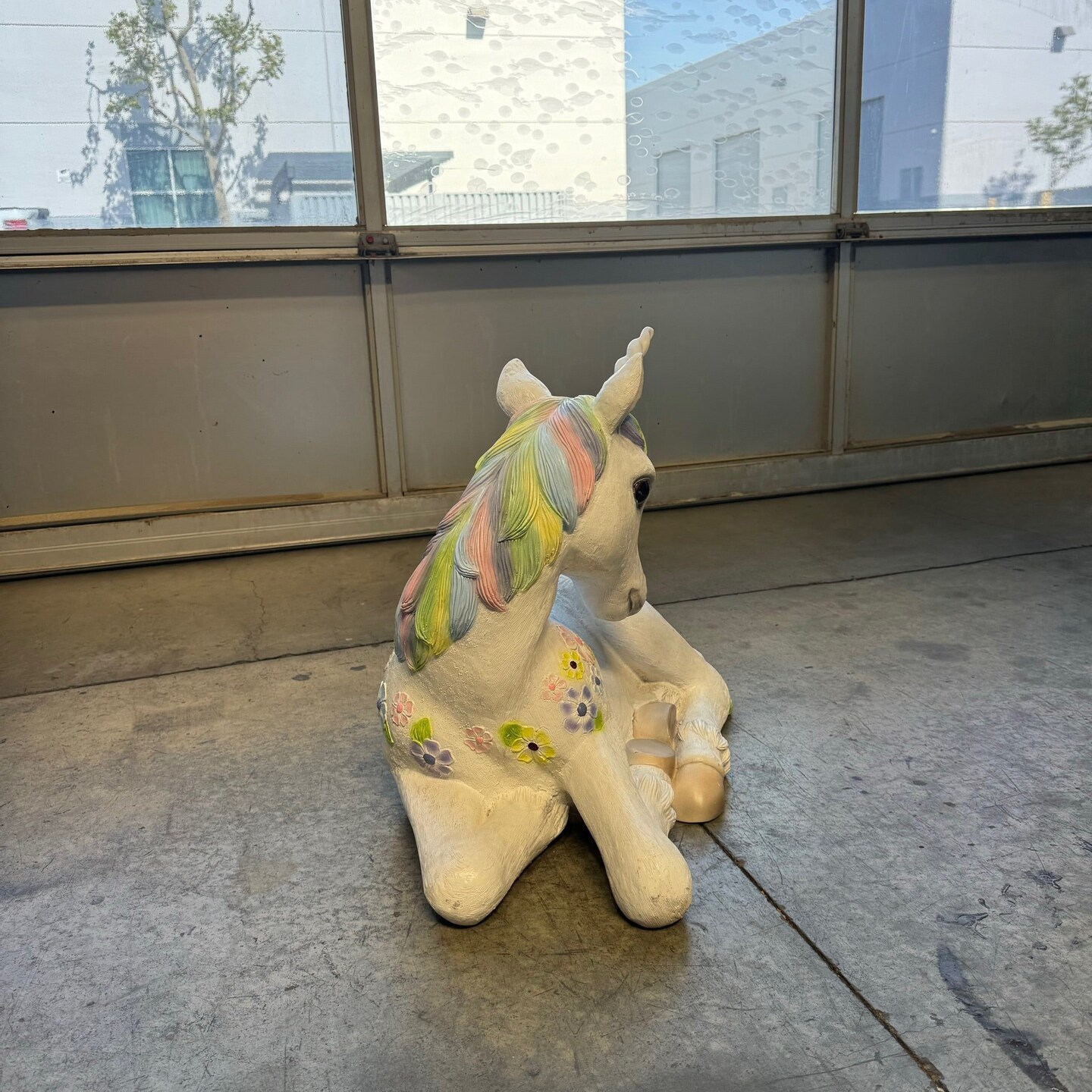 Baby Rainbow Unicorn Resting Life Size Statue