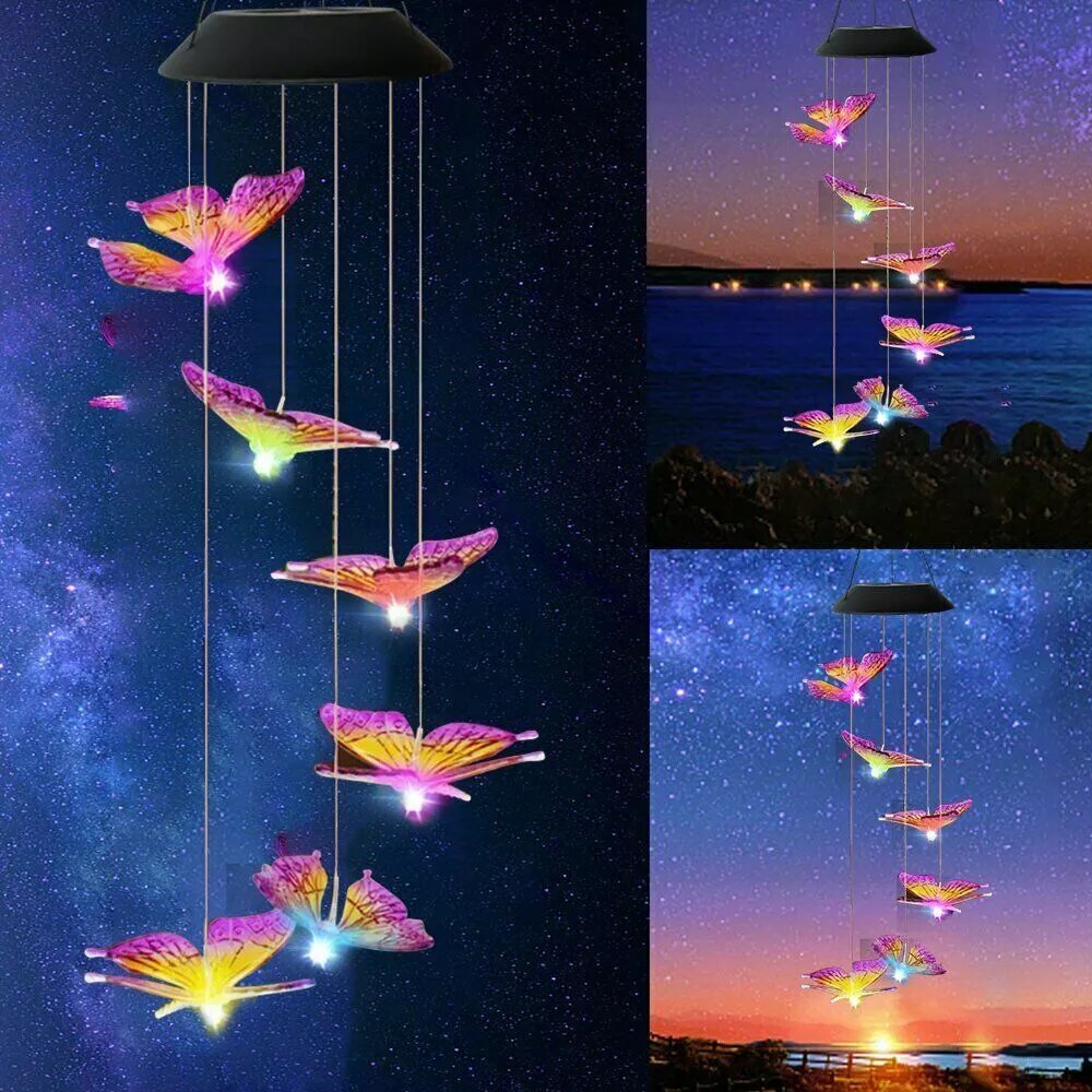 Kitcheniva Solar Powered LED Color Changing Butterfly Wind Chimes