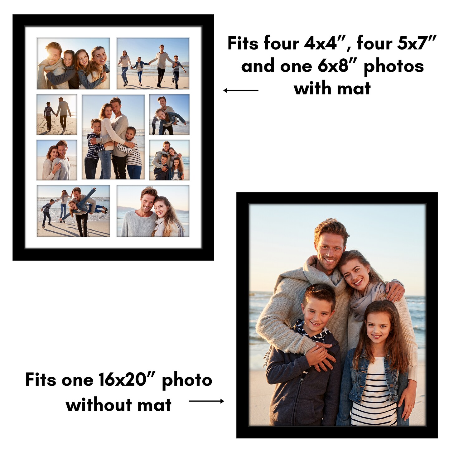 Americanflat 16x20 Collage Picture Frame - Fits One 6x8, Four 5x7, and Four 4x4 Photos or One 16x20 Photo