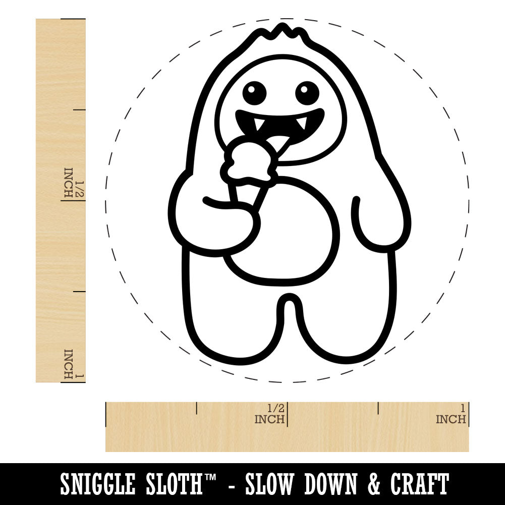 Yeti Abominable Snowman Eating Ice Cream Rubber Stamp for Stamping