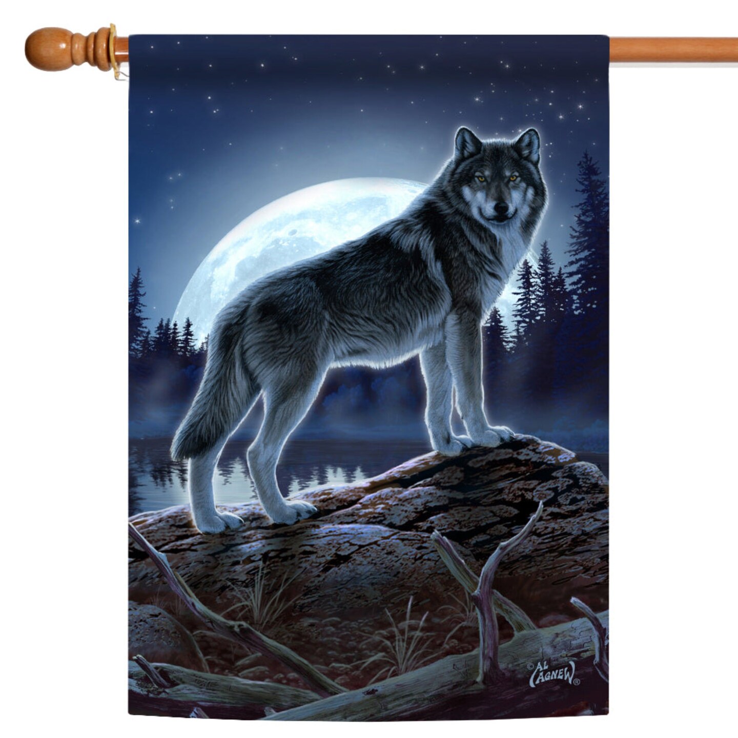 Toland Home Garden Gray and White Full Moon Wolf Outdoor House Flag 40&#x22; x 28&#x22;