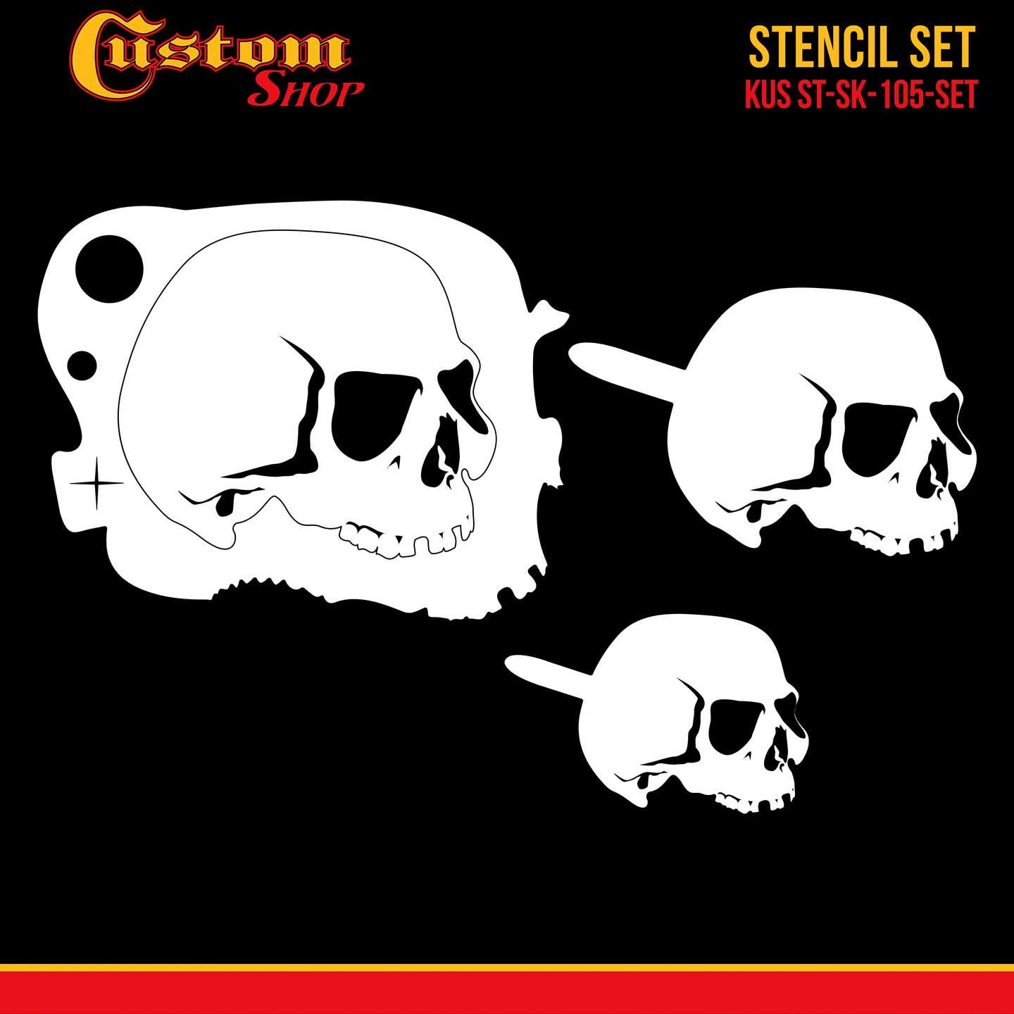 Custom Shop Airbrush Stencil Skull Design Set #3 (3 Different Scale Sizes)  - 3 Laser Cut Reusable Templates