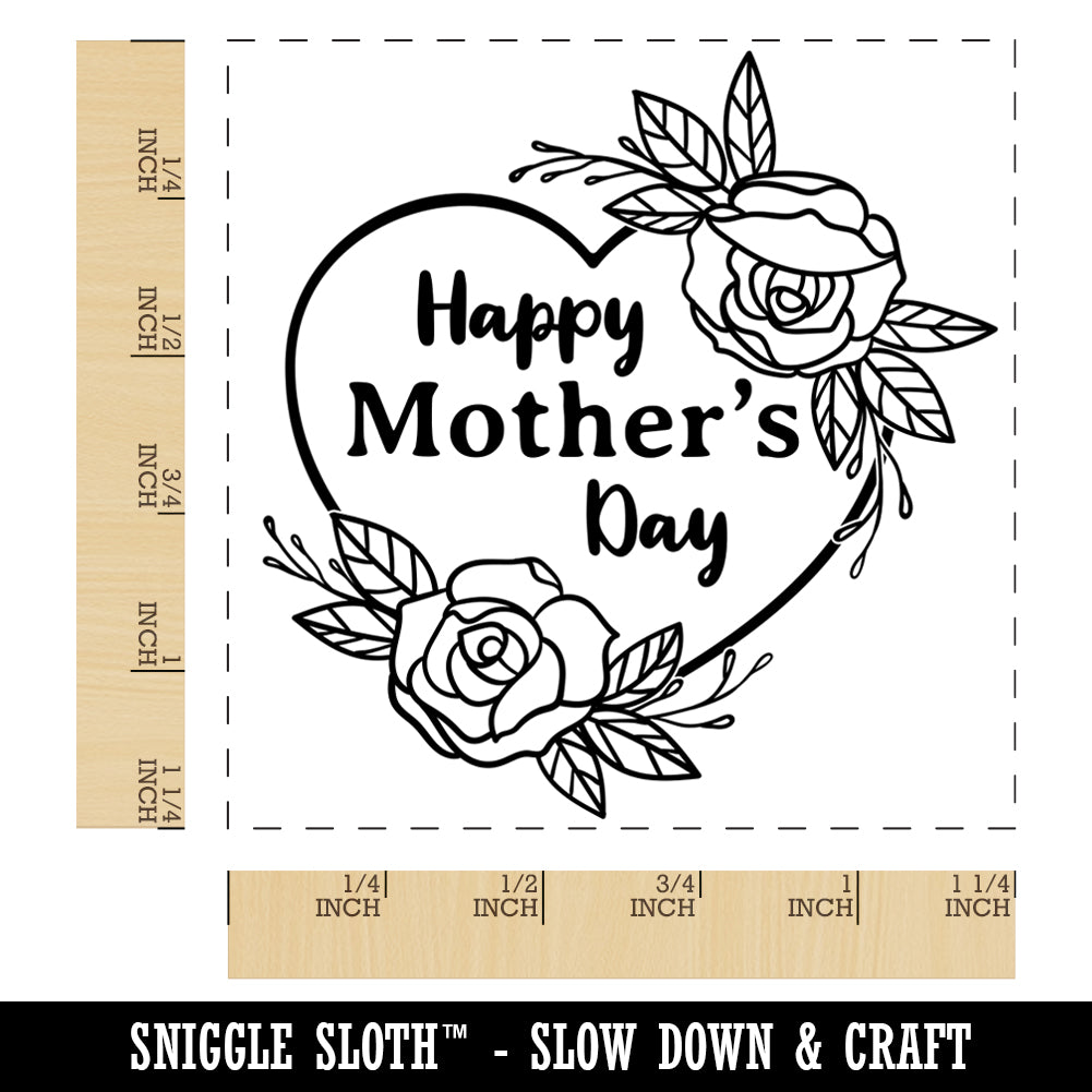 Happy Mother&#x27;s Day Heart with Elegant Roses Square Rubber Stamp for Stamping Crafting