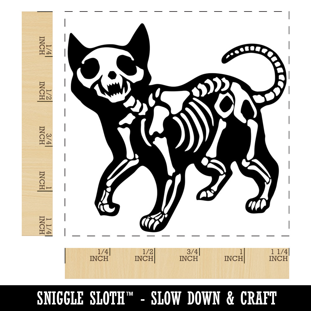Creepy Skeleton Cat Halloween Square Rubber Stamp for Stamping Crafting