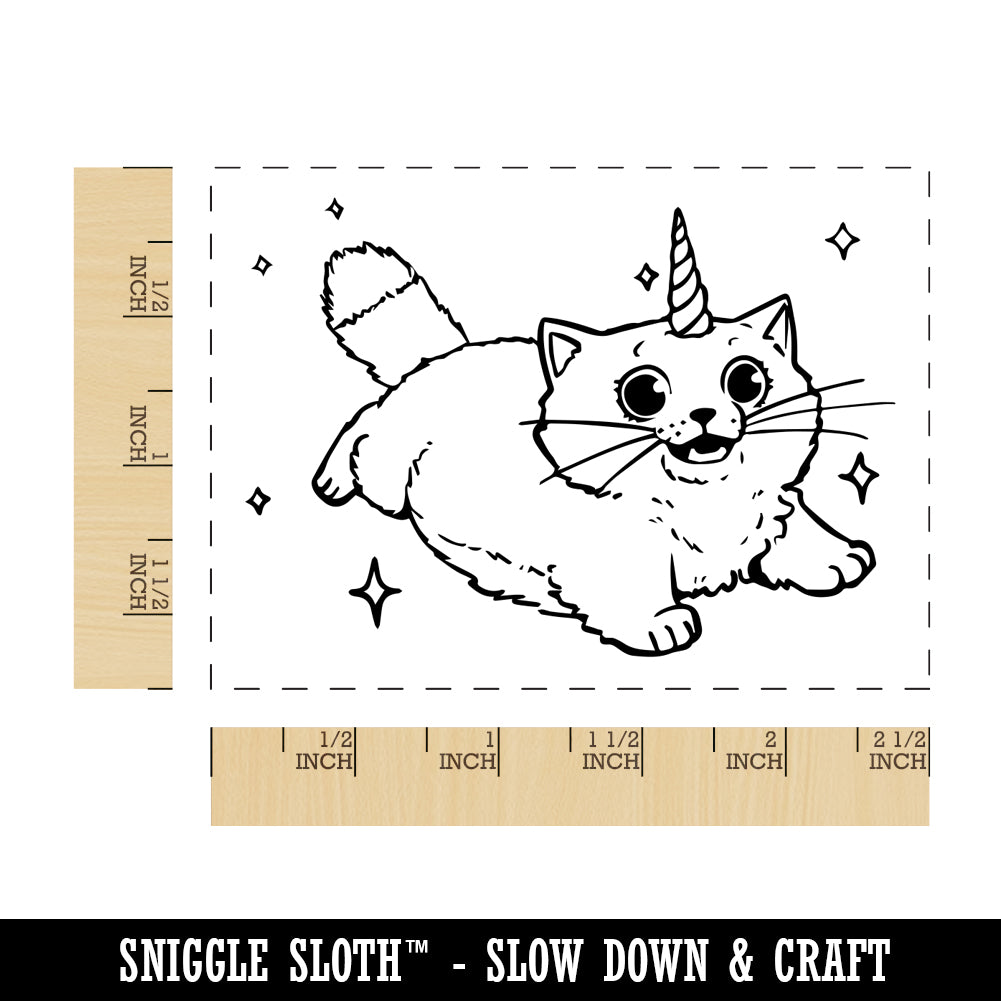 Fabulous Cat Unicorn Caticorn with Sparkles Rectangle Rubber Stamp for Stamping Crafting