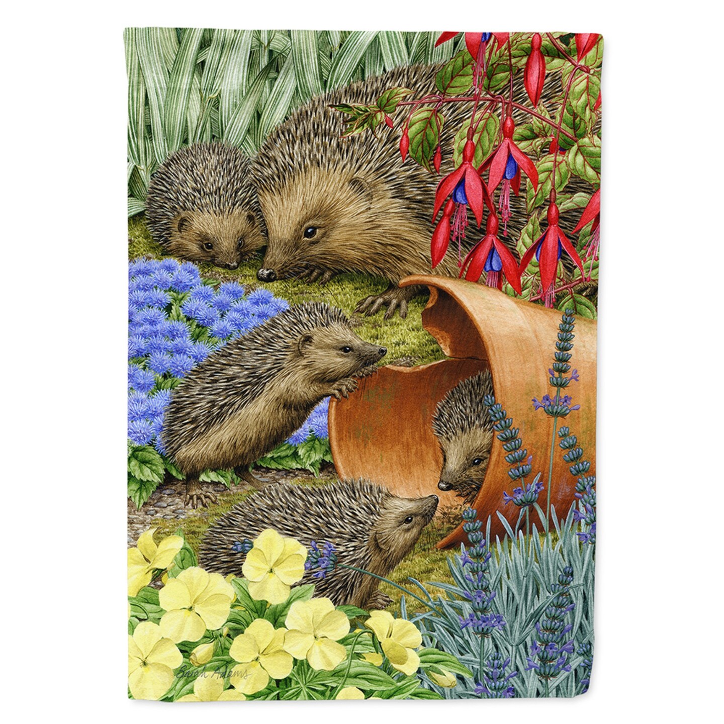 &#x22;Caroline&#x27;s Treasures ASA2087GF Hedgehogs in The Flower Pot Garden Size Flag, Small, Multicolor&#x22;