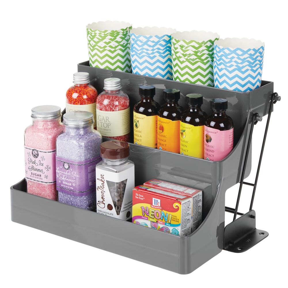 mDesign Plastic 3 Tier Pull Down Spice Rack, Storage Shelf Organizer