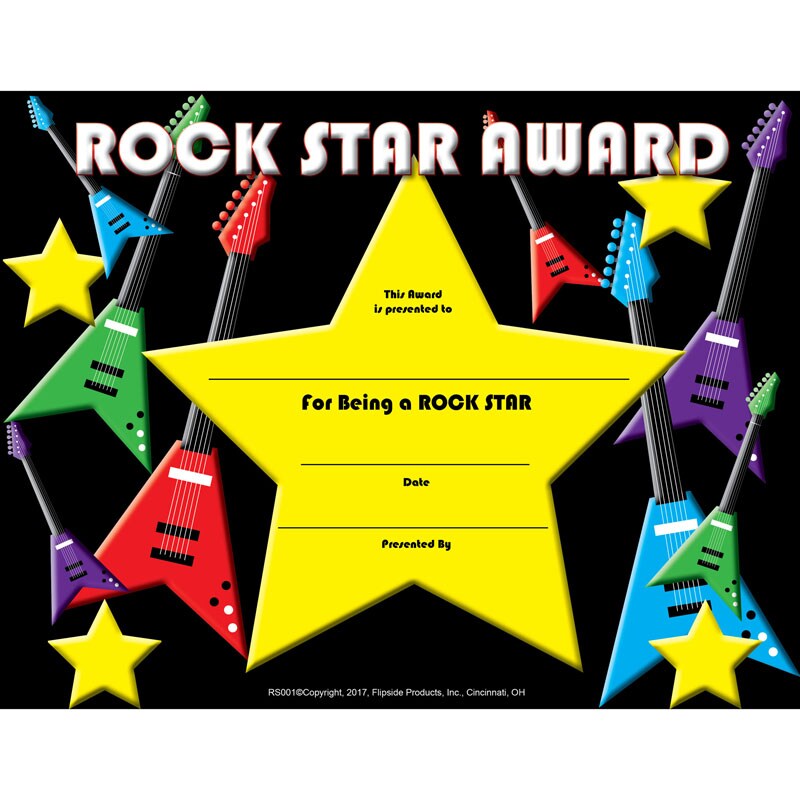 Rock Star Award Certificate, 8.5&#x22; x 11&#x22;, Pack of 30