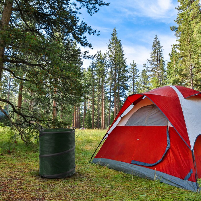 Collapsible Portable Trash Can 44 Gallon With Zippered Lid For Indoor Outdoor Use