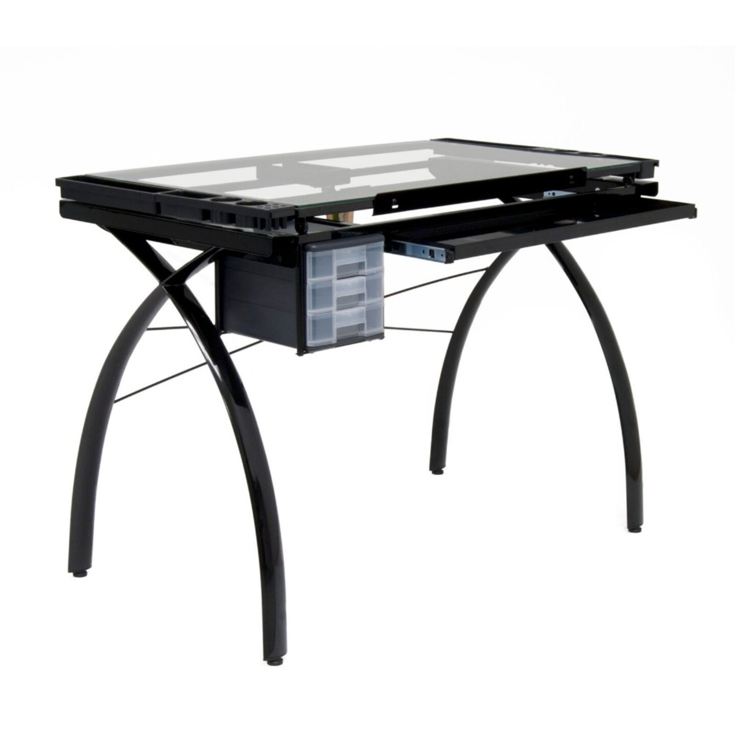 Futura Craft/Drawing Table With Adjustable Top In Black / Clear Glass