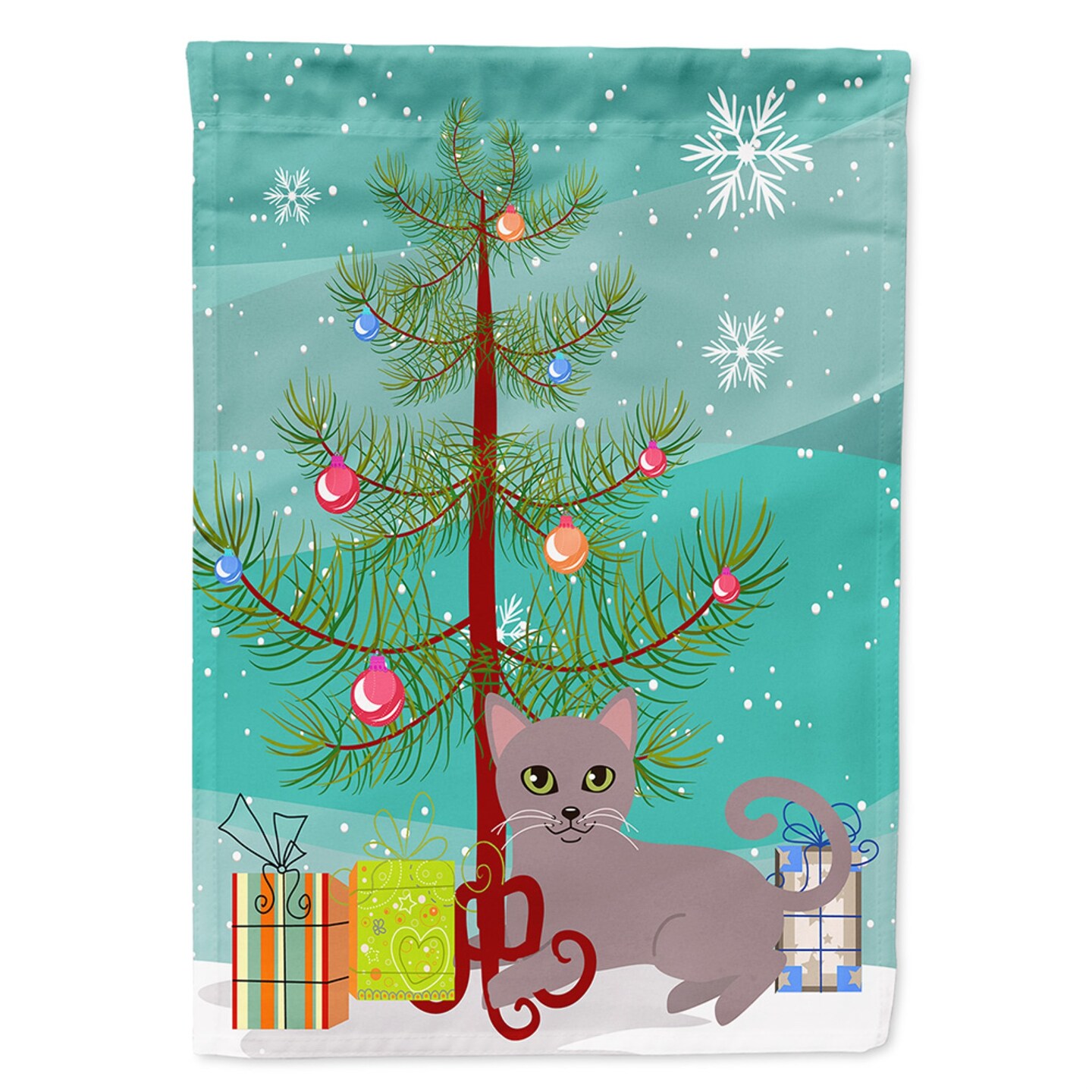 Caroline's Treasures BB4427GF Garden Size Russian Blue Cat Merry Christmas Tree Flag, Multicolor, small"