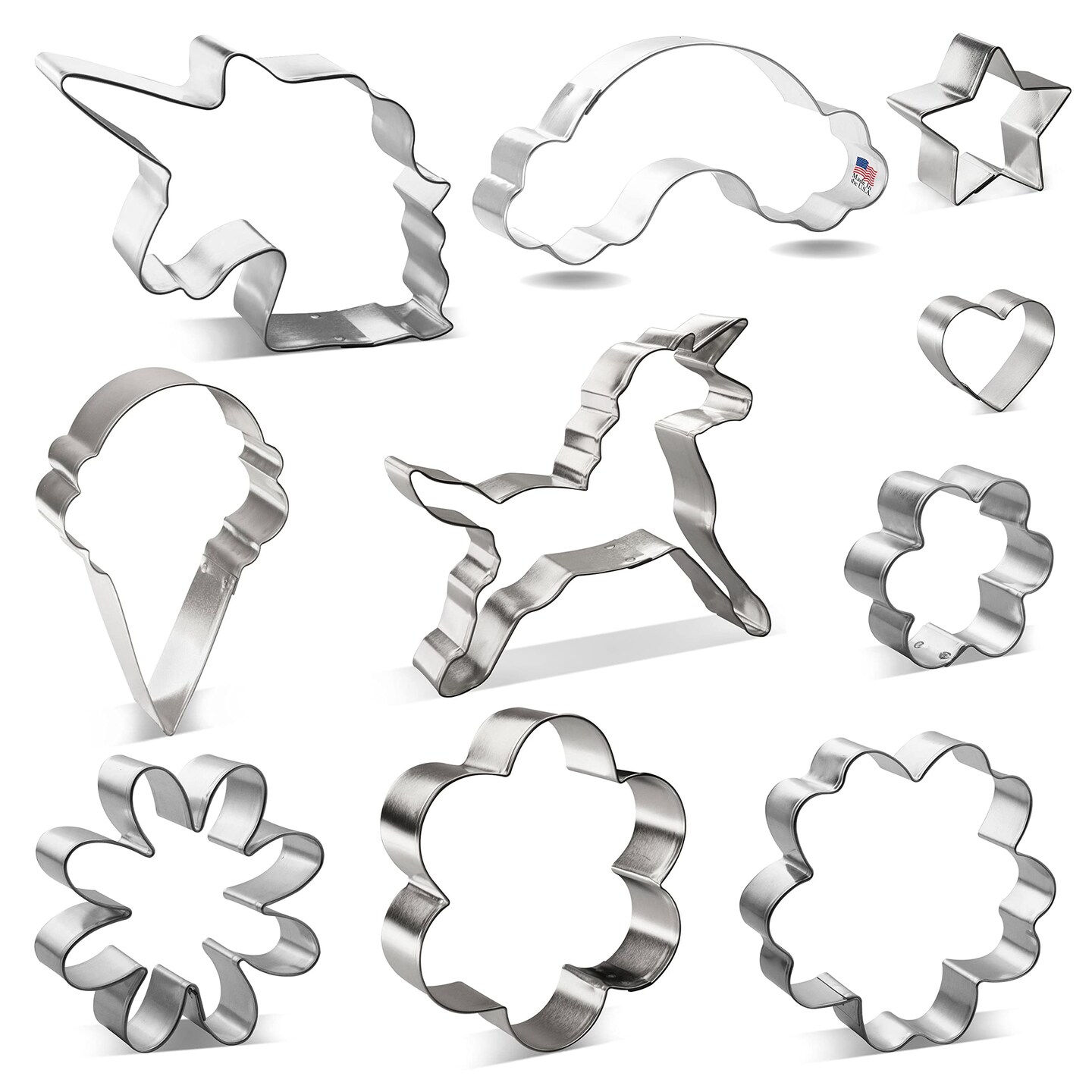 CookieCutter.Com Unicorn Birthday Baby Shower Cookie Cutter 10 Pc Set HS0456 with Recipe Card. USA Made