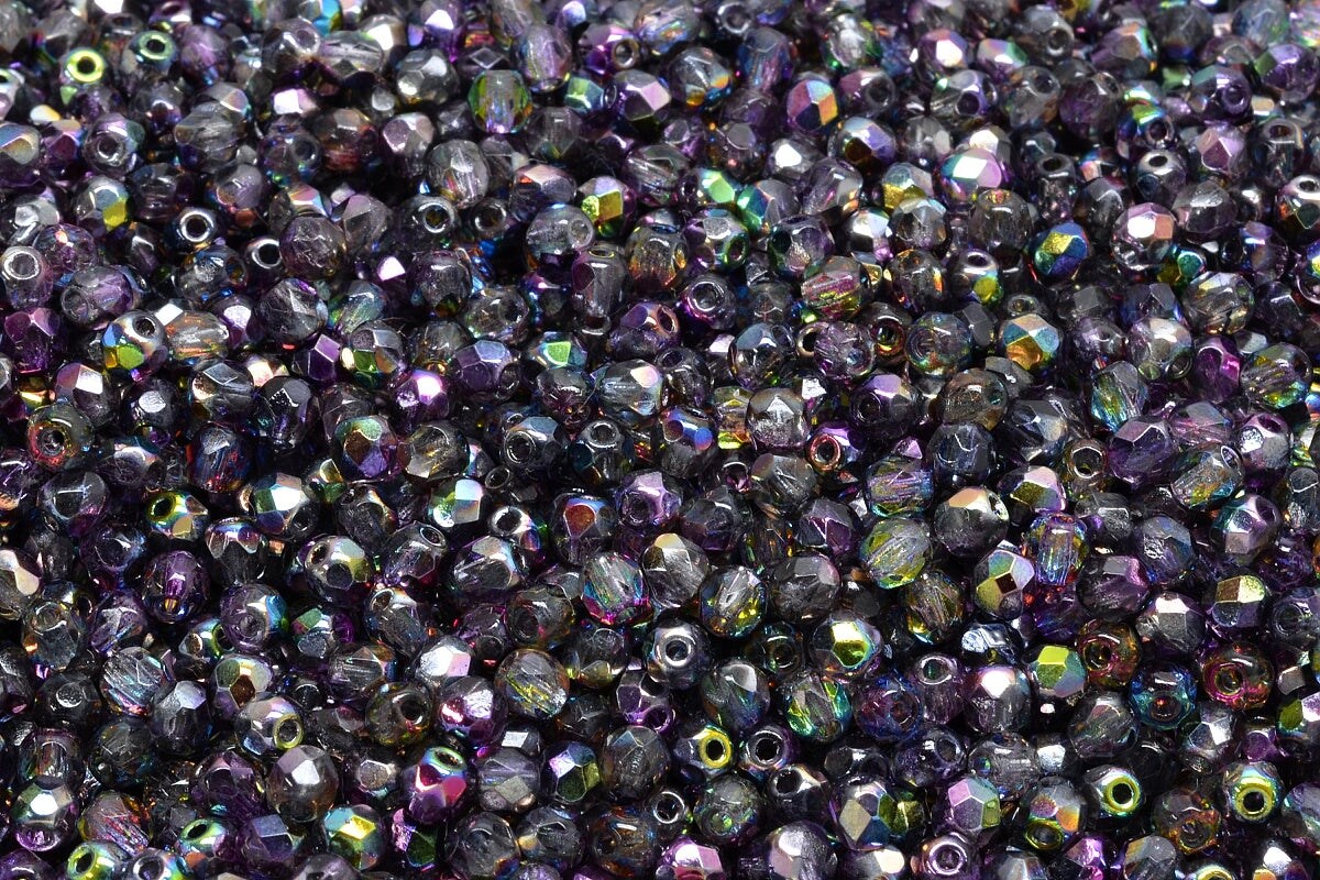 3mm Czech Fire Polish Beads, Crystal Magic Violet-Grey, 50 pieces