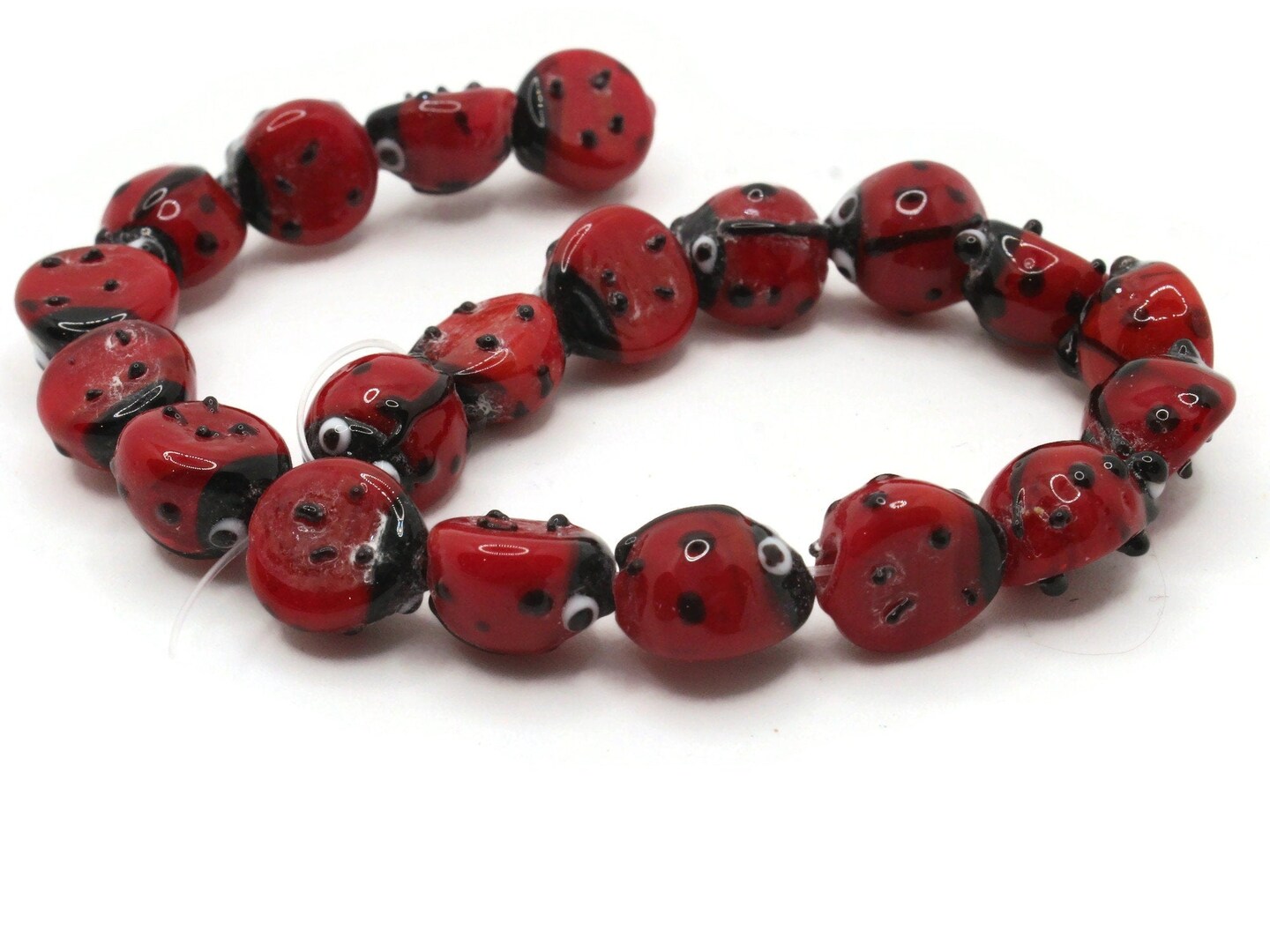 20 10mm Red Ladybugs Lampwork Glass Beads