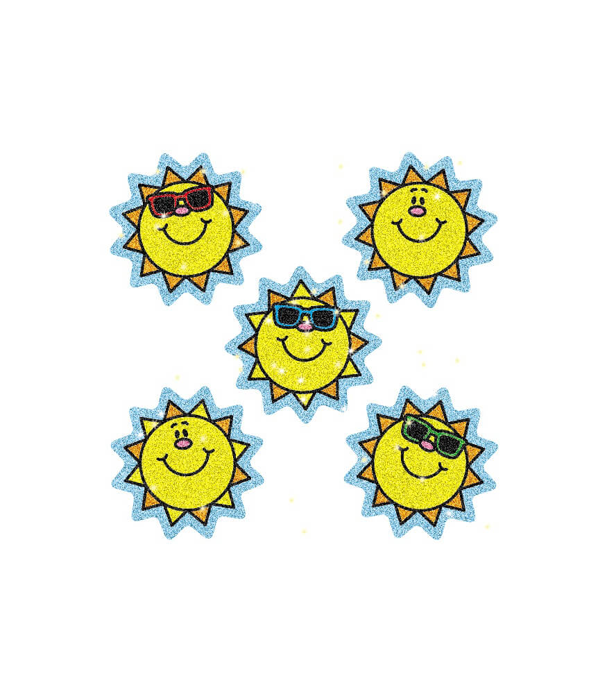 Carson Dellosa 75-Piece Sun Dazzle Stickers for Kids Classroom Pack, Sparkling Sun Classroom Stickers, Perfect for Incentive Charts, Reward Stickers and More (6 Sheets)