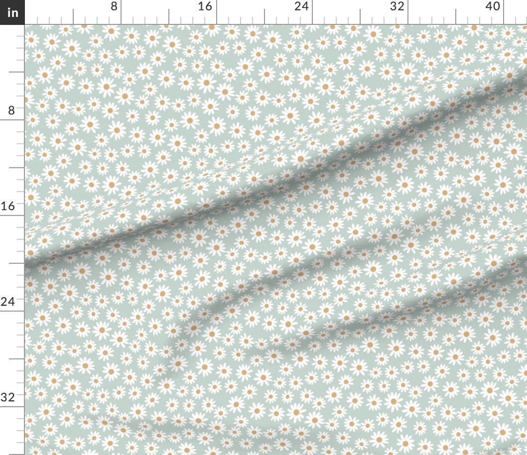 Daisy Print Daisies Spring Girl Earthy Sage Vintage Flowers Floral Trendy Custom Printed Fabric by Spoonflower Various Fabrics by the Yard or Fat Quarter 9544498