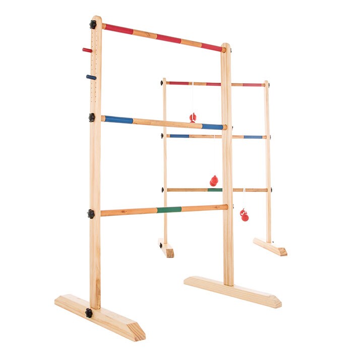 Hey! Play Double Wooden Ladder Toss Game With 6 Bolas Red Blue Backyard Fun