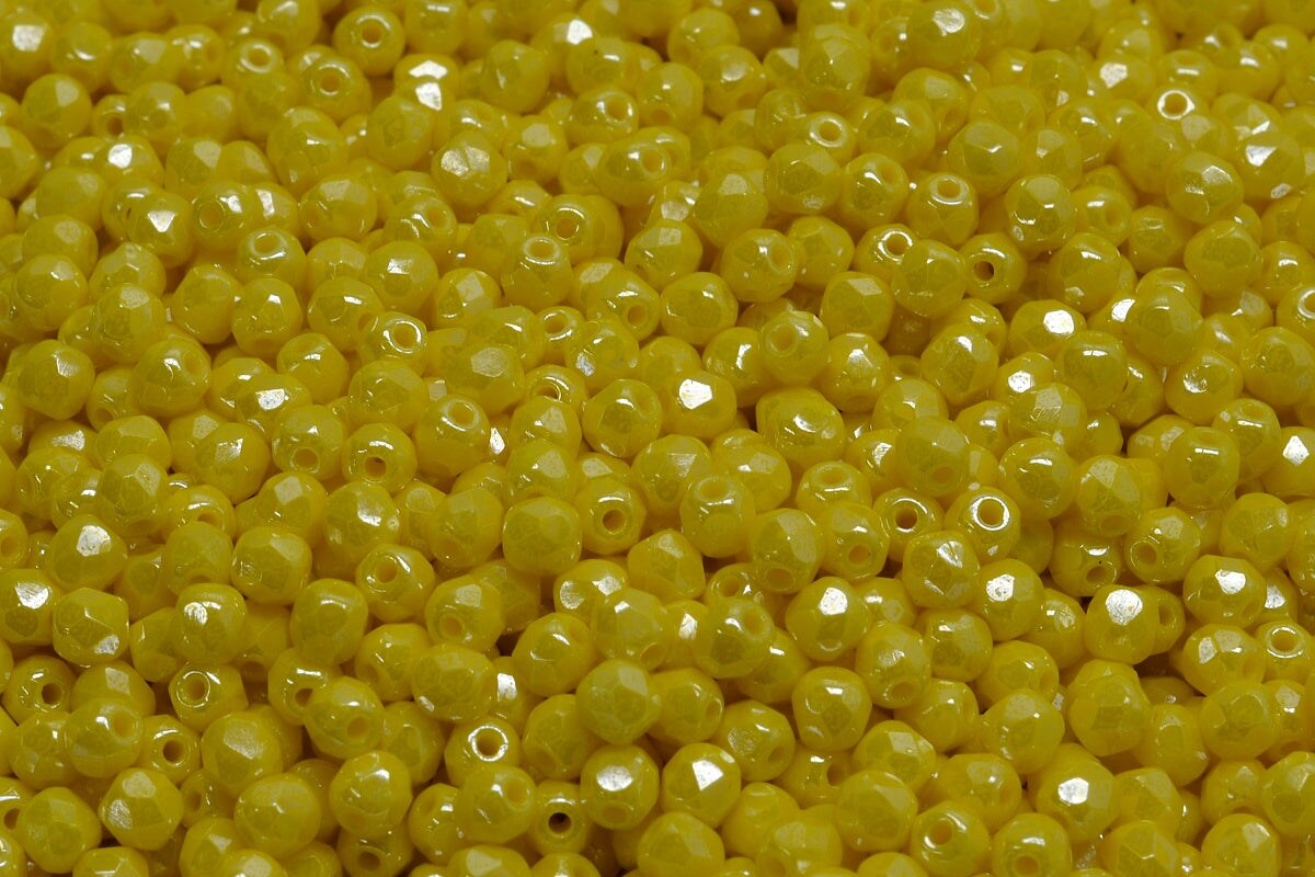 3mm Czech Fire Polish Beads, Lemon White Luster, 50 pieces | Michaels