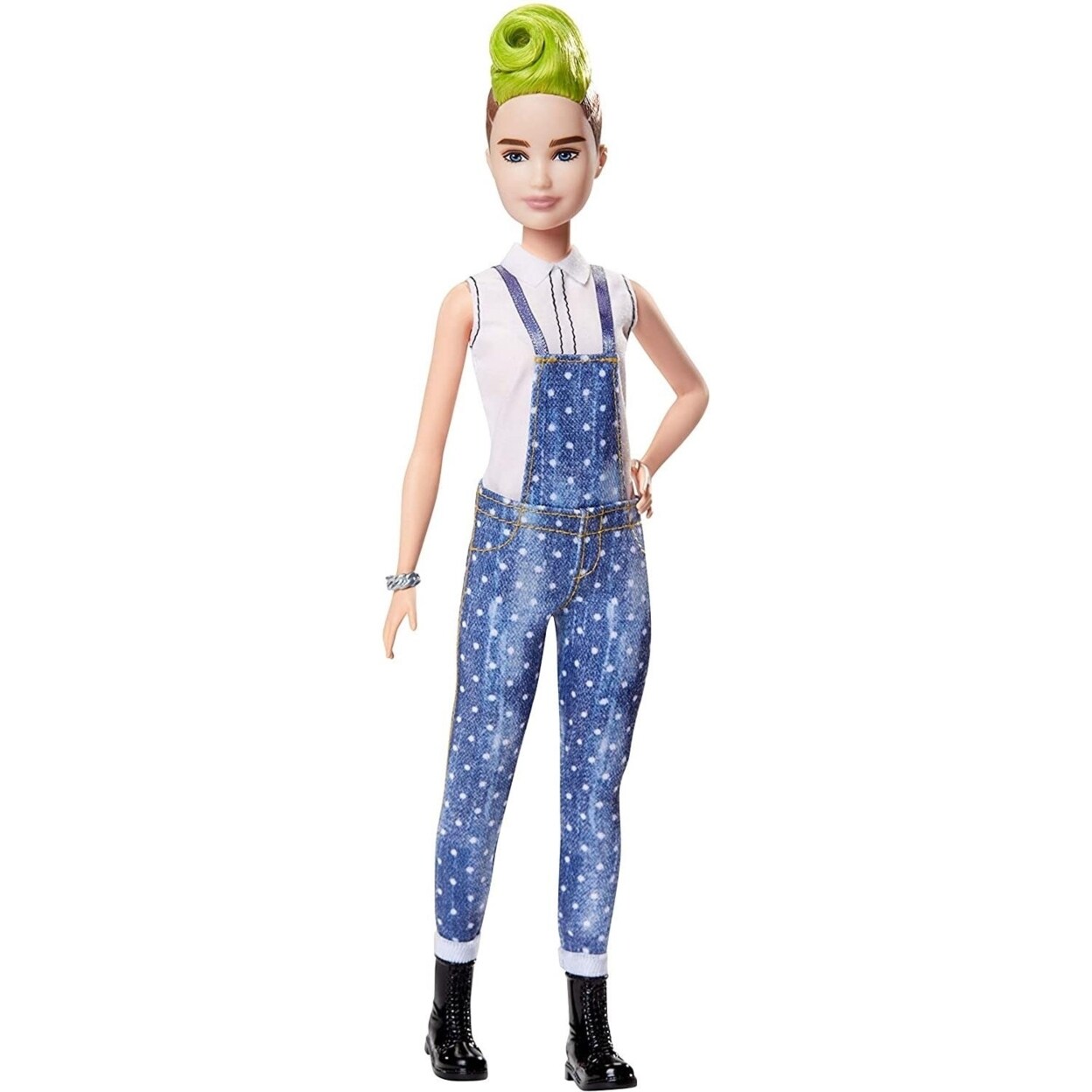 Mattel Barbie Fashionistas Girl Doll #124 Petite Green Mohawk Denim Overalls Figure