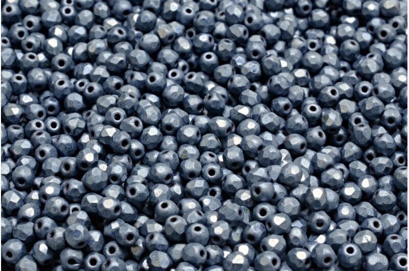 3mm Czech Fire Polish Beads, Jet Hematite Matte, 50 pieces