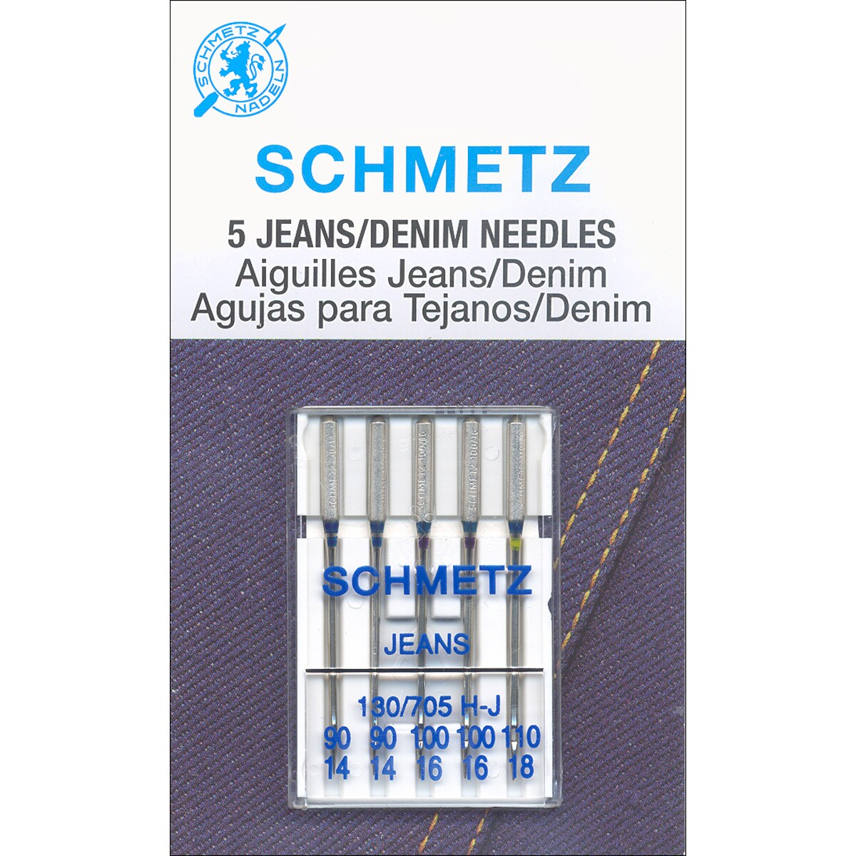 Schmetz Jean &#x26; Denim Machine Needles-Sizes 14/90 (2), 16/100 (2) 18/110 (1)