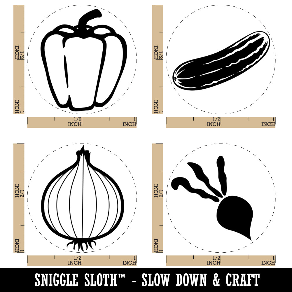 Vegetable Labels Radish Onion Cucumber Bell Pepper Rubber Stamp Set for